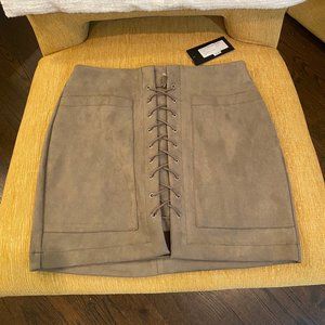 NWT Khaki Suede Lace Up Stretch Sexy Skirt Large